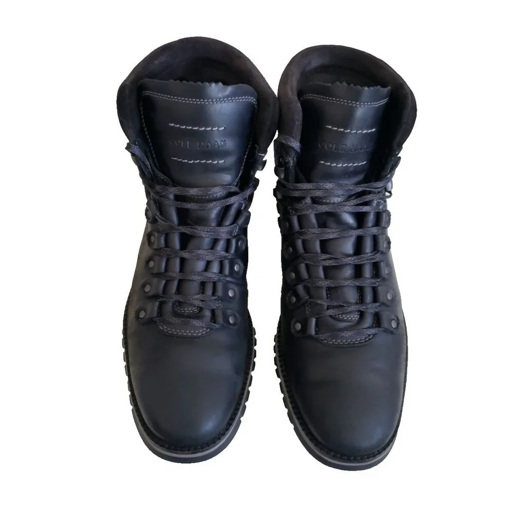 Cole Haan ZeroGrand Hiker Boots Men's Sz 8.5M Black Leather Waterproof Lace Up